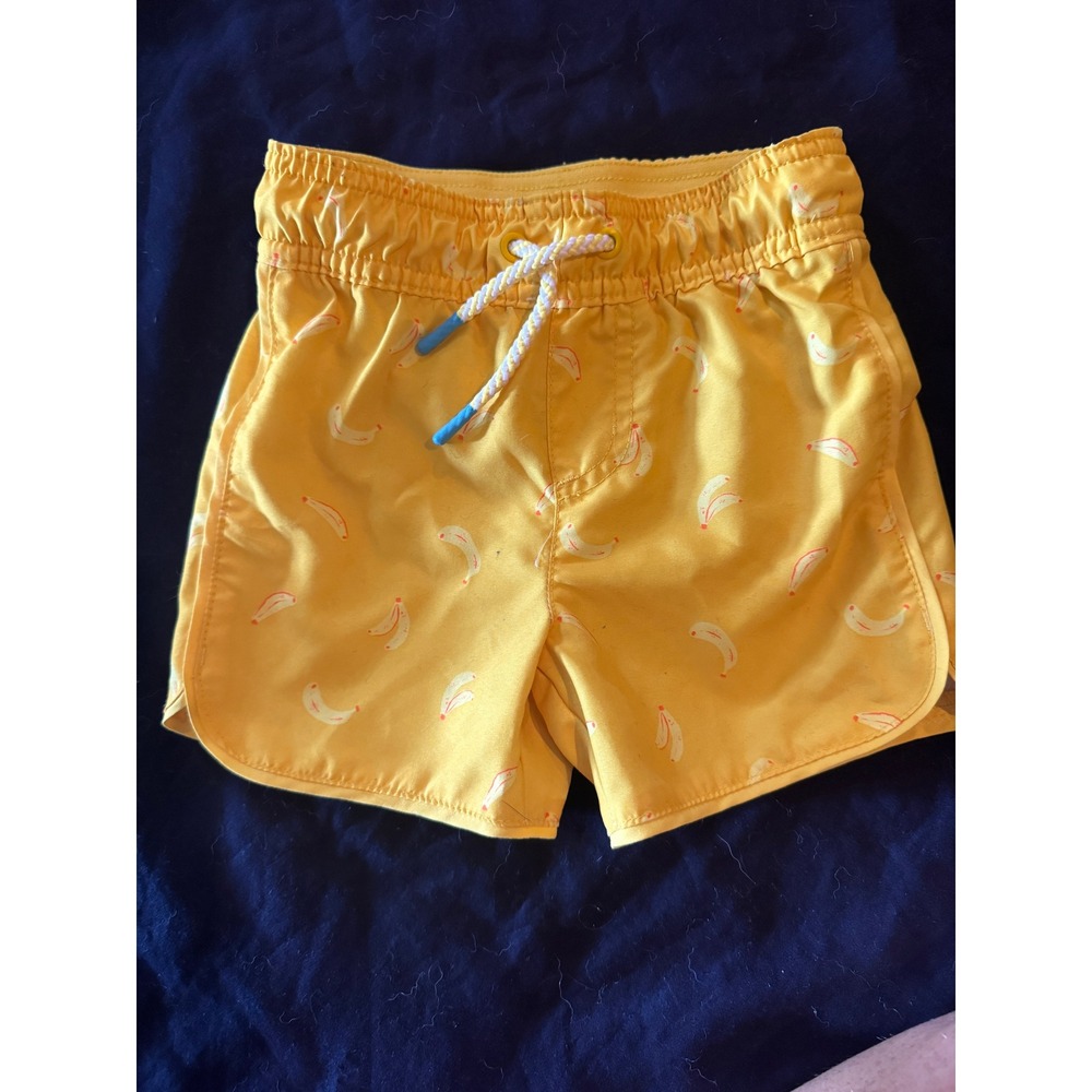 Cat & Jack Baby Boys Yellow Banana Print Swim Trunks 18M Drawstring Shorts
